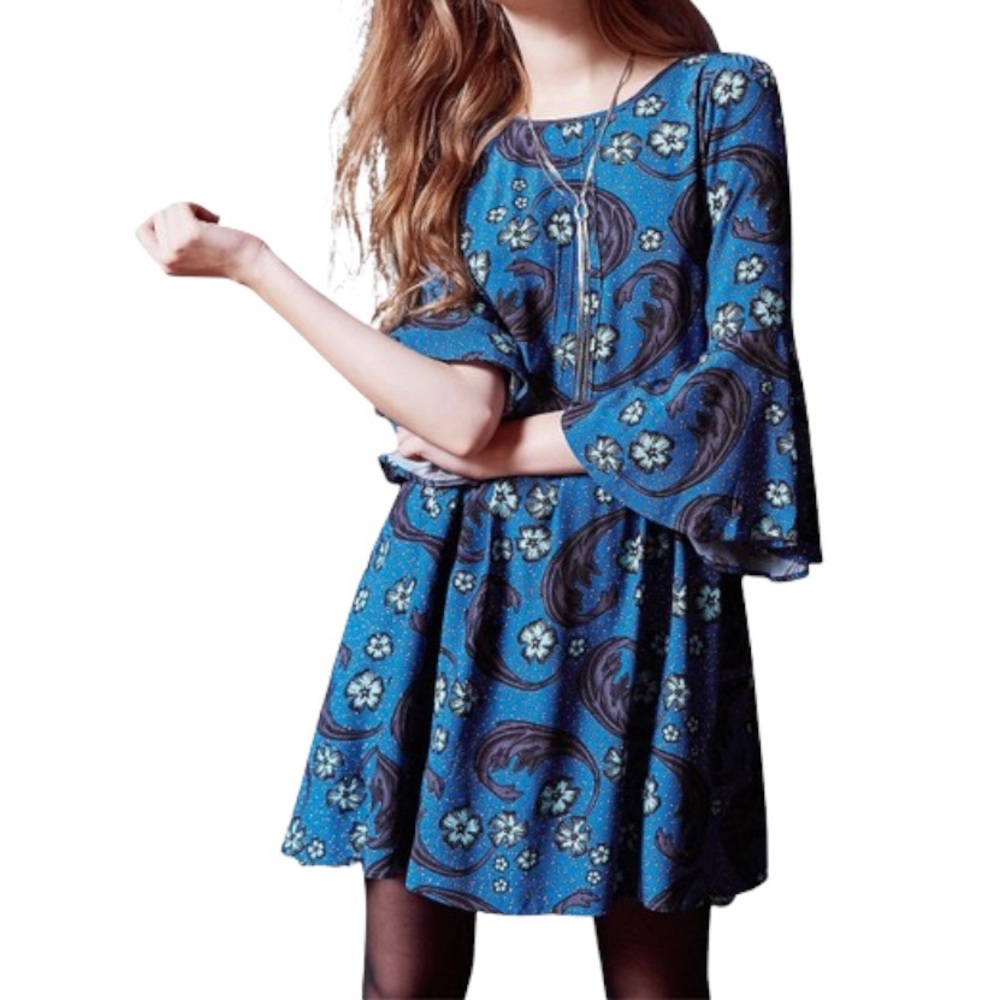 For Love & Lemons Blue Paisley Dress UO Holiday Collection Sz XS